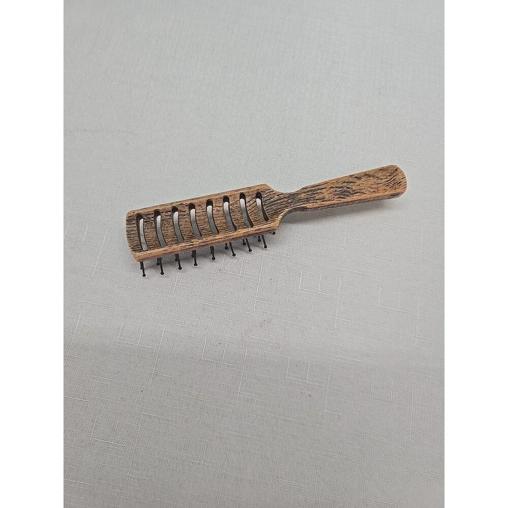 Vintage Goody Nylon Bristles Smoothing Hair Brush Brown Faux Wood Grain 7.75”